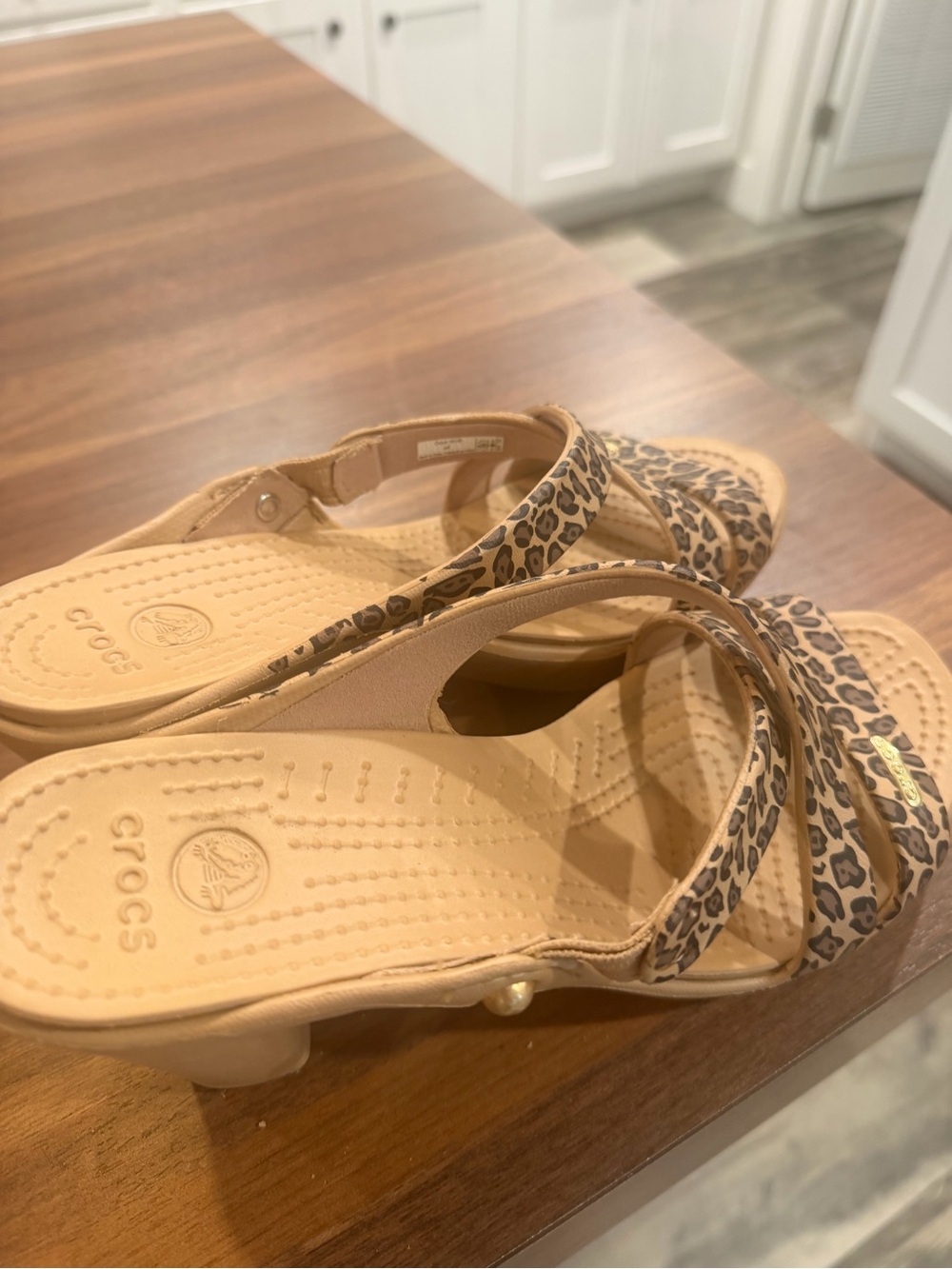 CROCS Women's Leopard Print Slingback Sandals in Tan